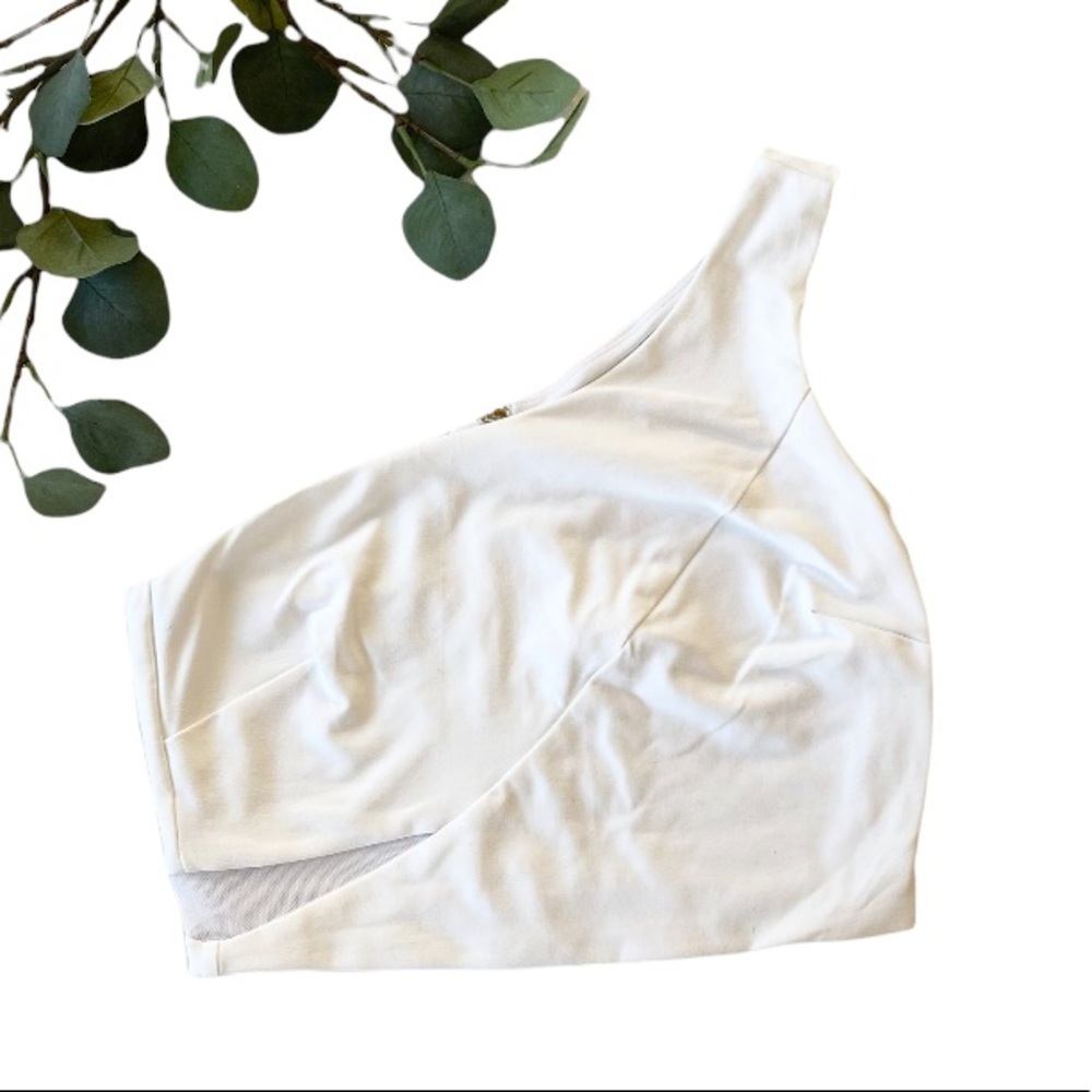 Bebe White One Shouder Crop Top